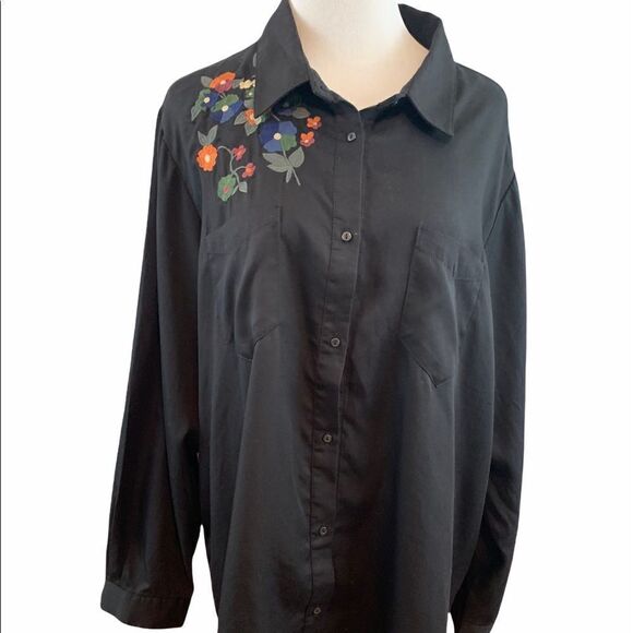 For the Republic black embroidered button down - Picture 1 of 6